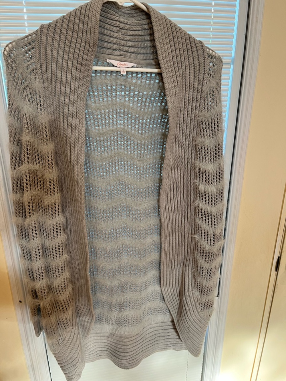 Candie's Open-Front Light Grey Knit Cardigan